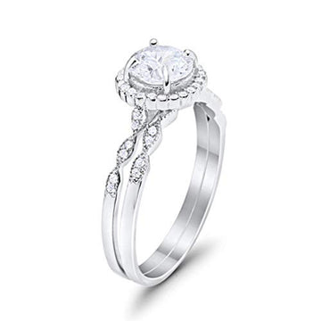 Two Piece Halo Engagement Ring Round Simulated CZ 925 Sterling Silver